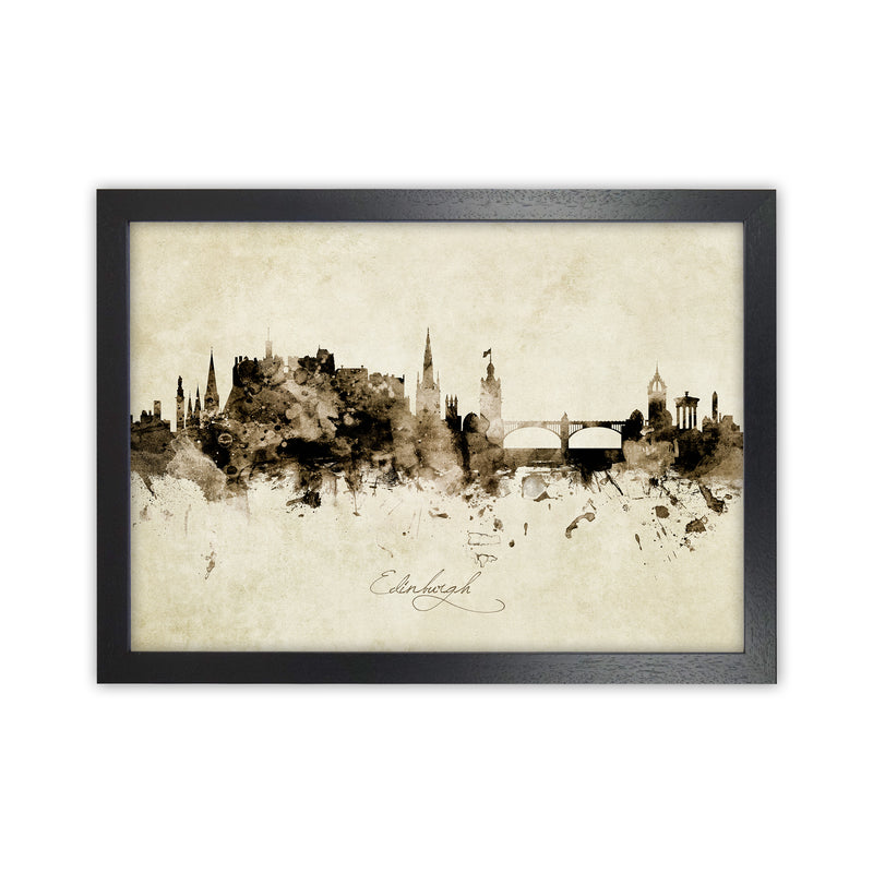 Edinburgh Scotland Skyline Vintage Art Print by Michael Tompsett Black Grain