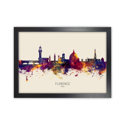 Florence Italy Skyline Autumn City Name Art Print by Michael Tompsett Black Grain