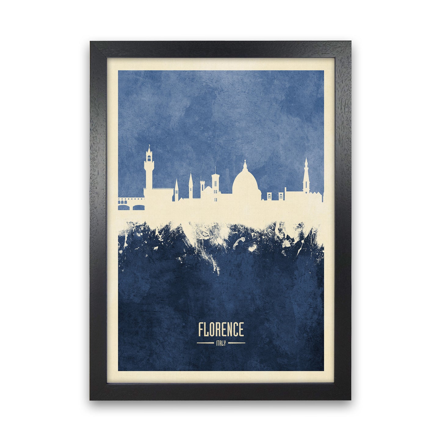 Florence Italy Skyline Portrait Navy Art Print by Michael Tompsett Black Grain