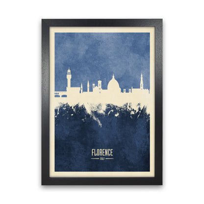 Florence Italy Skyline Portrait Navy Art Print by Michael Tompsett Black Grain