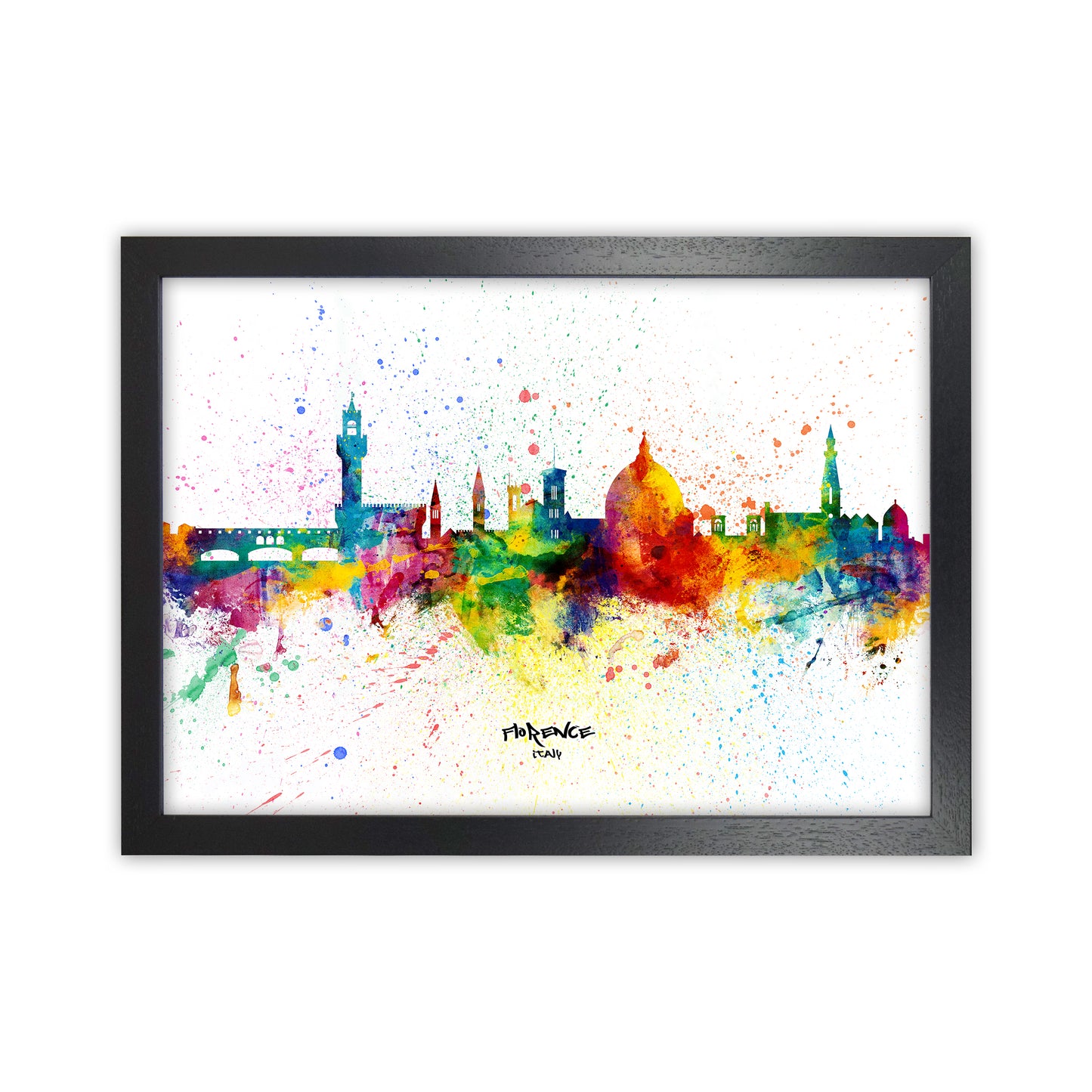 Florence Italy Skyline Splash Art Print by Michael Tompsett Black Grain