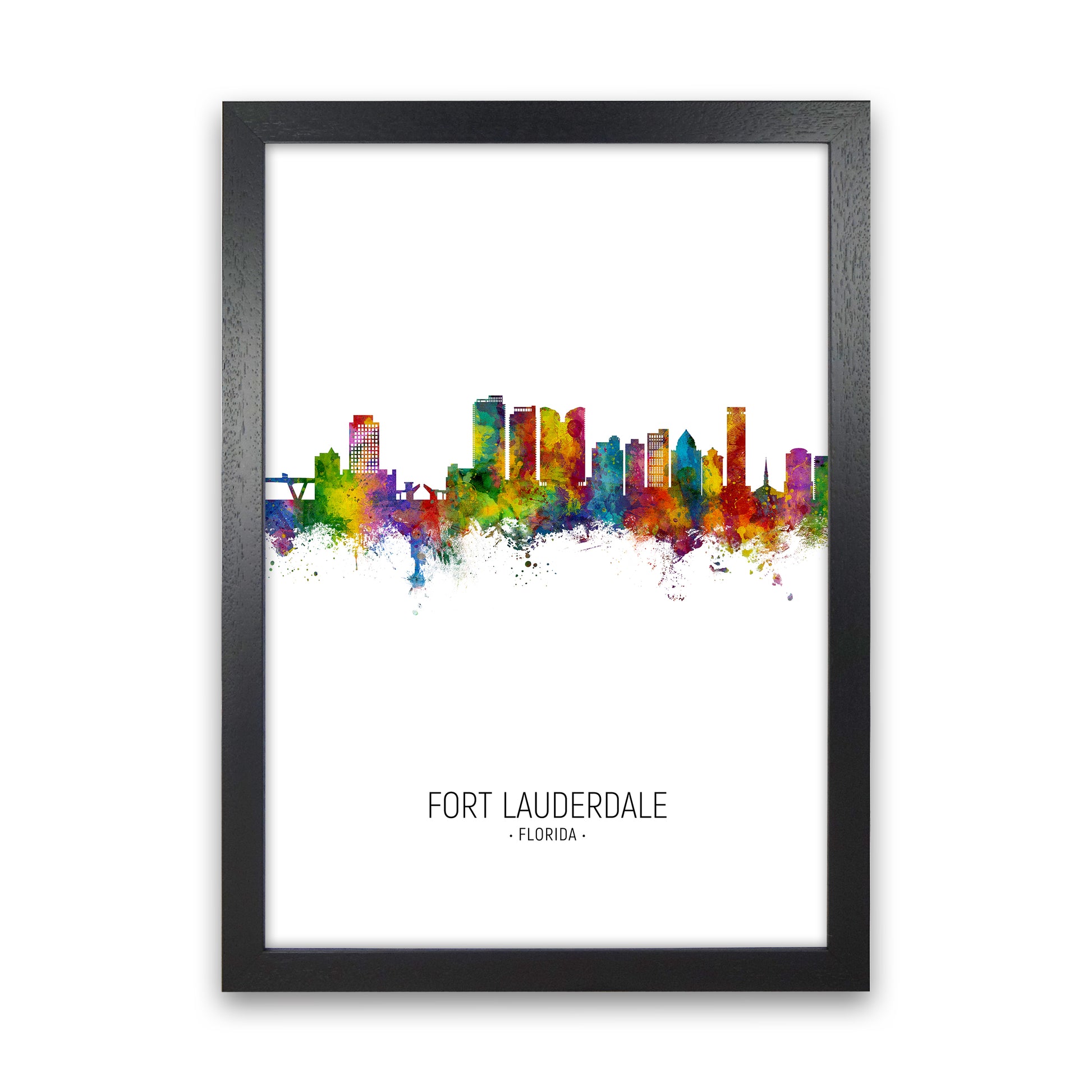 Fort Lauderdale Florida Skyline Portrait Art Print by Michael Tompsett Black Grain