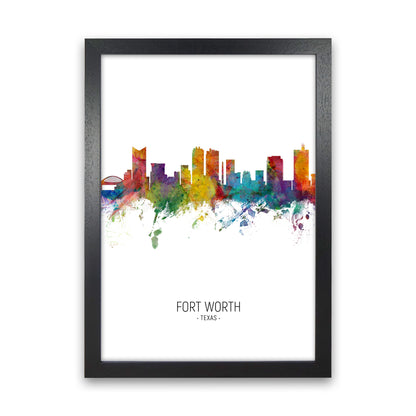 Fort Worth Texas Skyline Portrait Art Print by Michael Tompsett Black Grain
