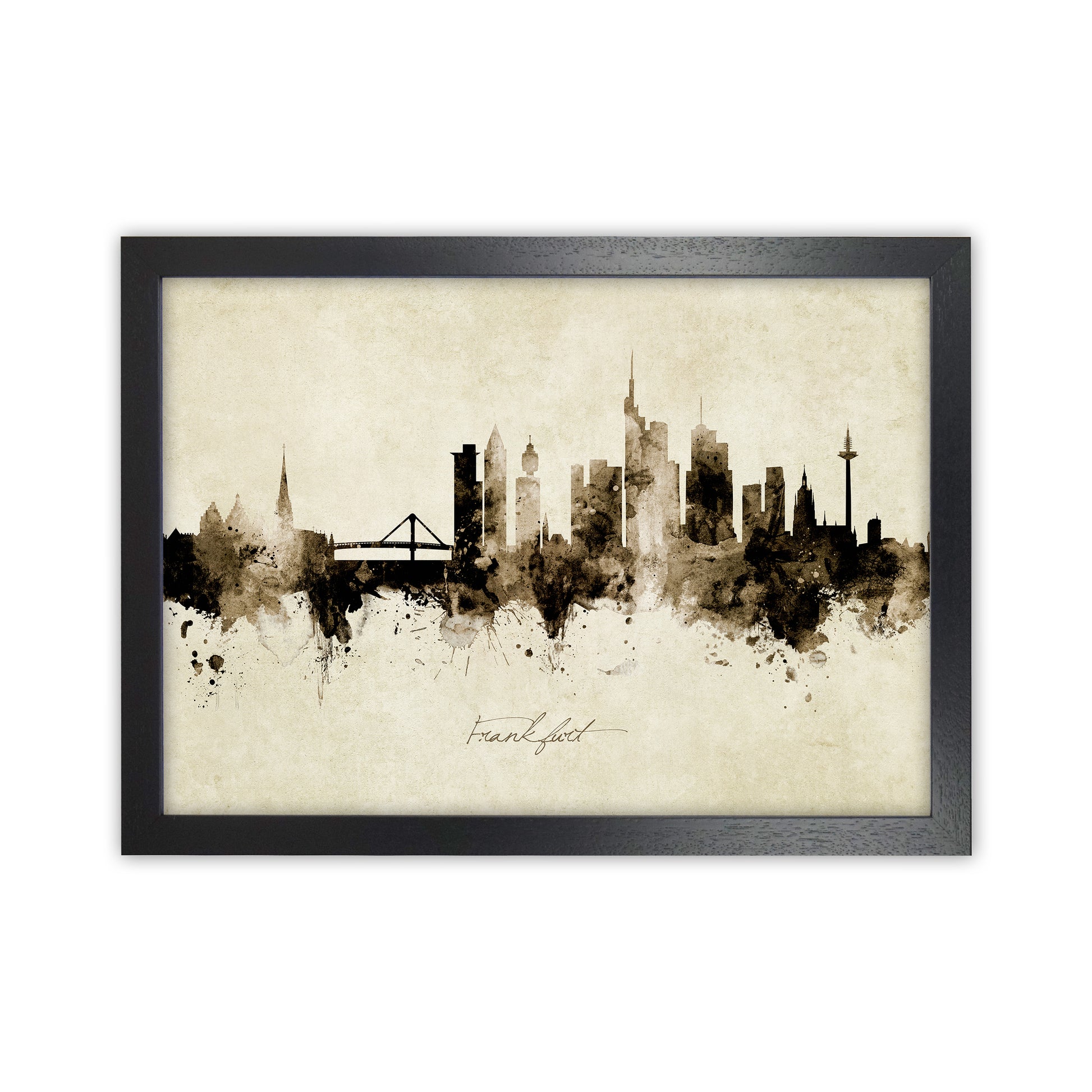 Frankfurt Germany Skyline Vintage Art Print by Michael Tompsett Black Grain