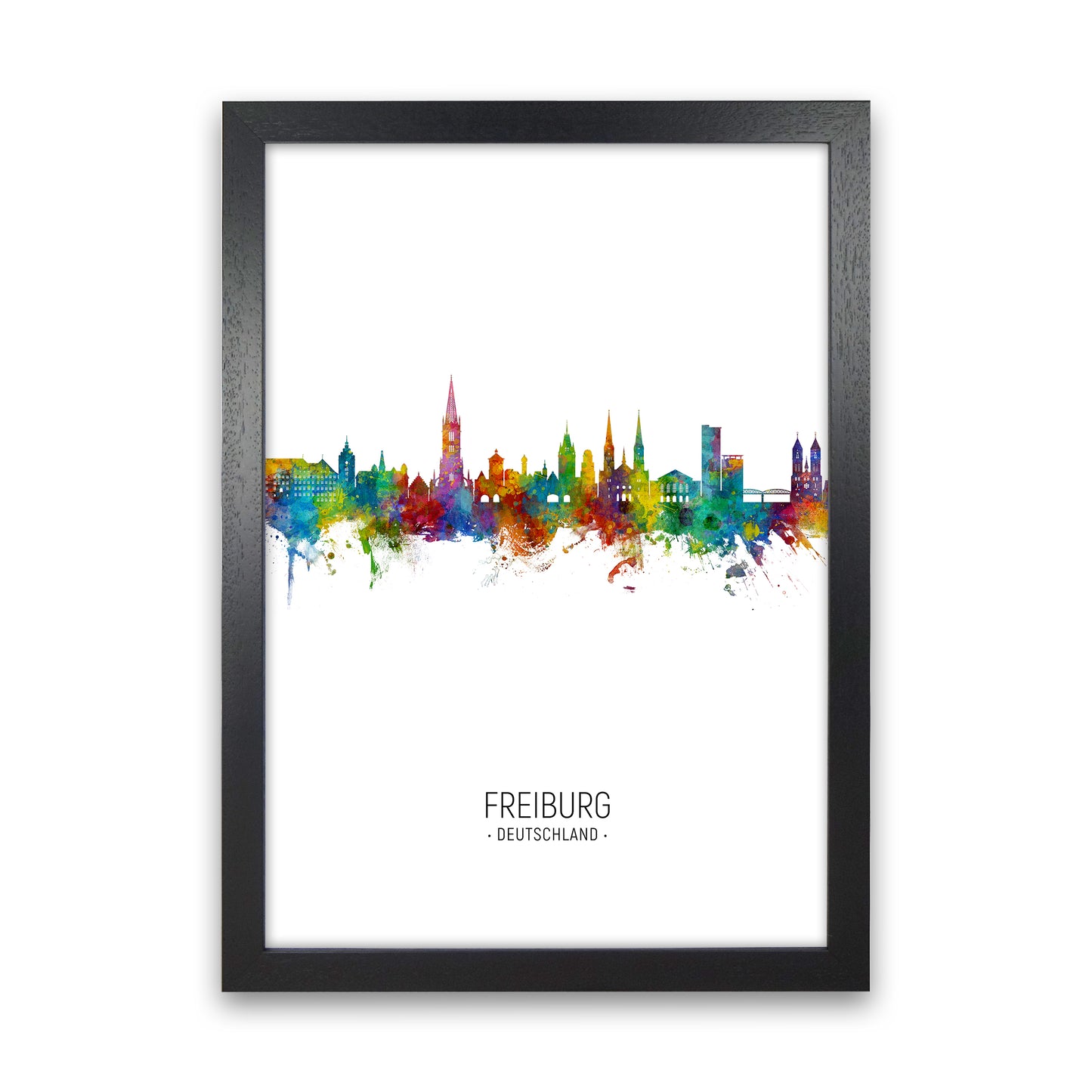 Freiburg Deutschland Skyline Portrait Art Print by Michael Tompsett Black Grain