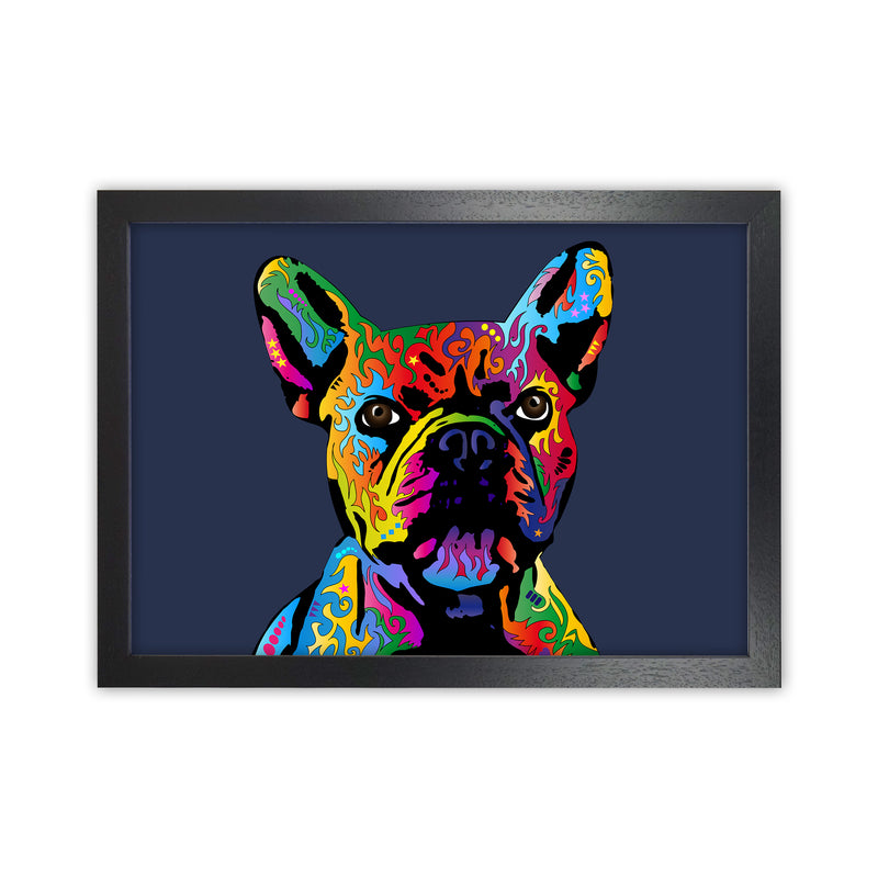 French Bulldog Dog Navy Art Print by Michael Tompsett Black Grain