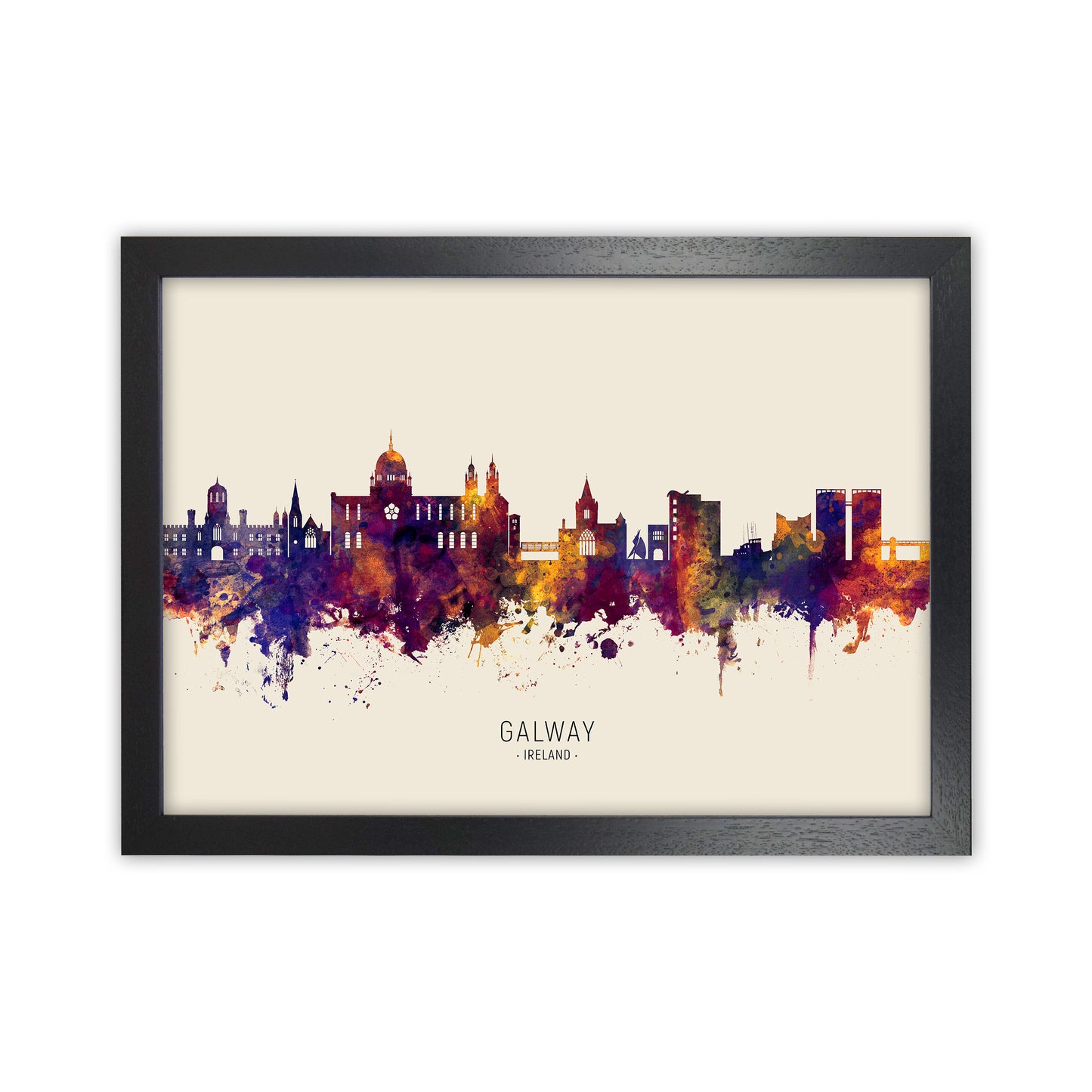 Galway Ireland Skyline Autumn City Name Art Print by Michael Tompsett Black Grain