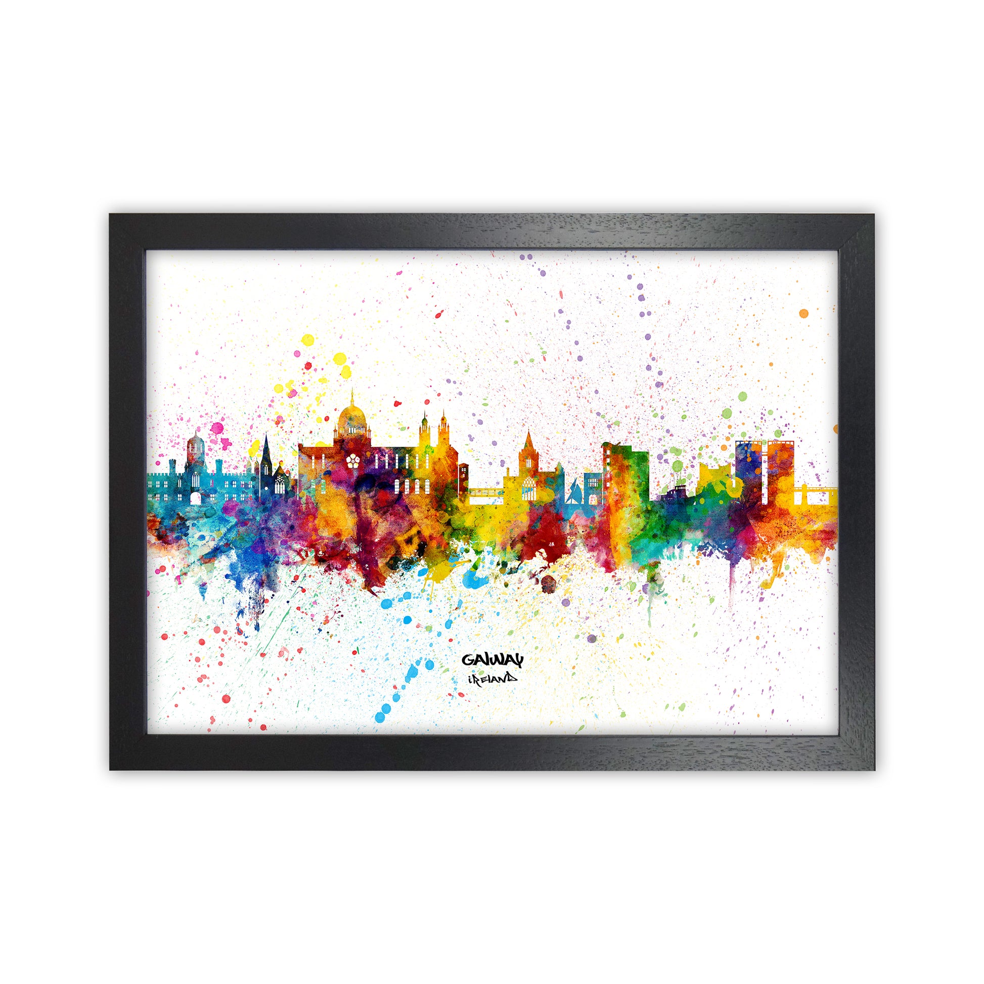 Galway Ireland Skyline Splash Art Print by Michael Tompsett Black Grain