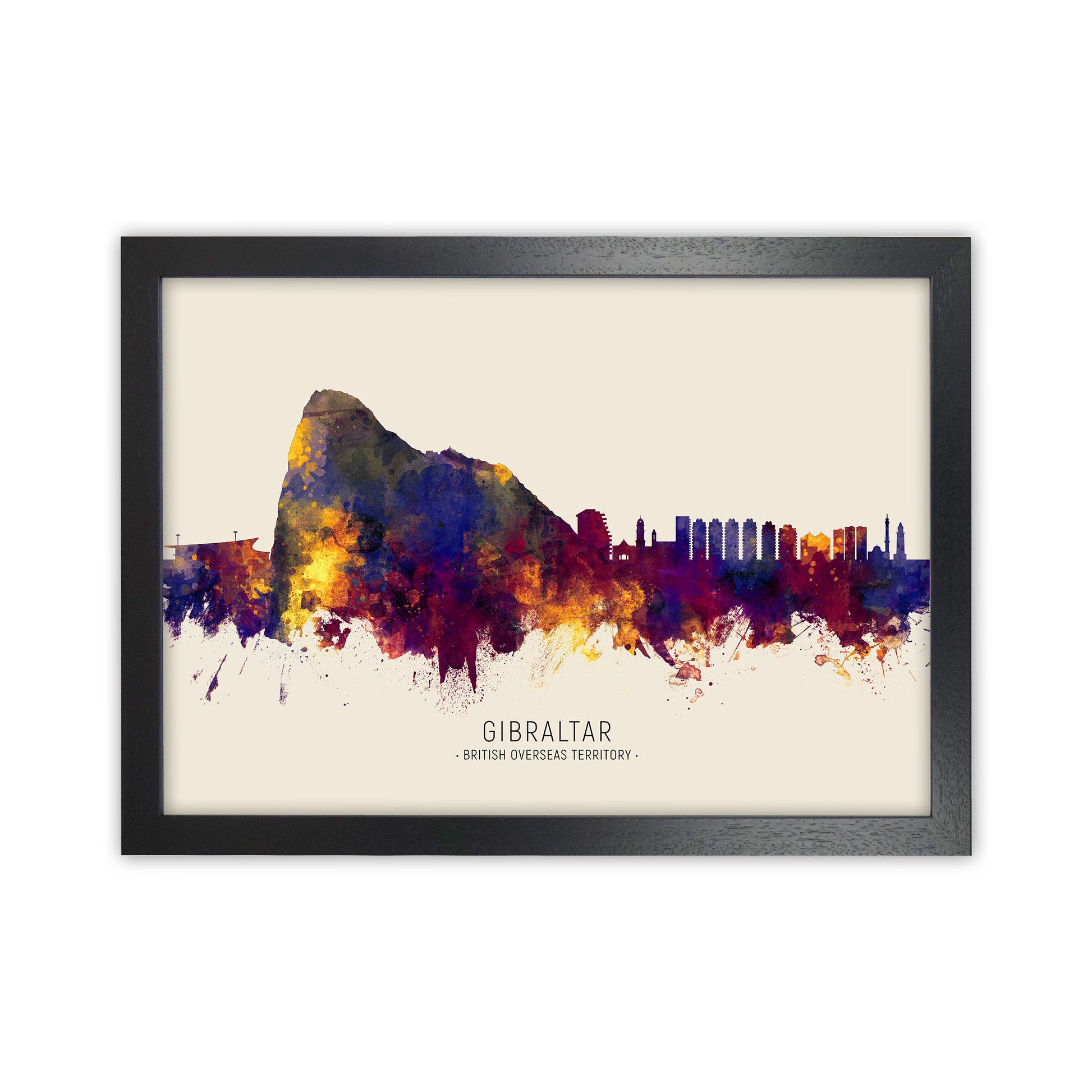 Gibraltar Skyline Autumn City Name Art Print by Michael Tompsett Black Grain