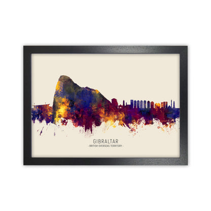 Gibraltar Skyline Autumn City Name Art Print by Michael Tompsett Black Grain