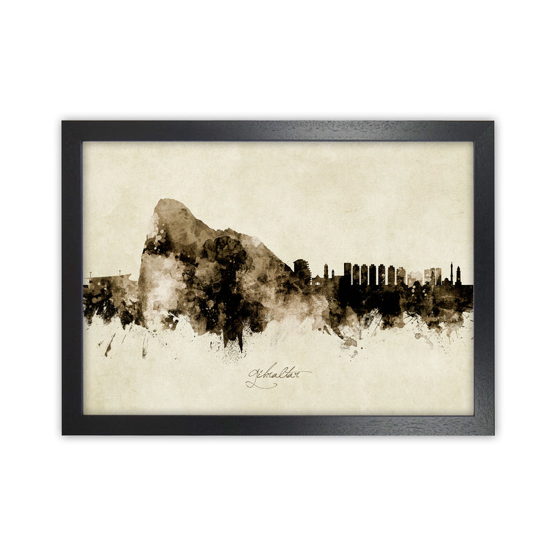 Gibraltar Skyline Vintage Art Print by Michael Tompsett Black Grain