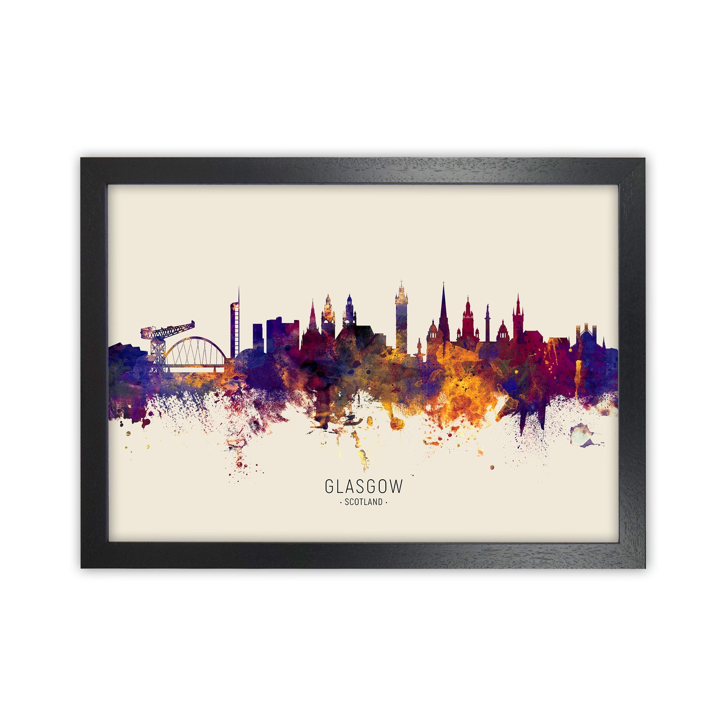 Glasgow Scotland Skyline Autumn City Name Art Print by Michael Tompsett Black Grain