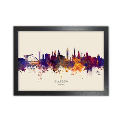 Glasgow Scotland Skyline Autumn City Name Art Print by Michael Tompsett Black Grain
