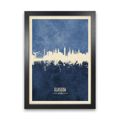 Glasgow Scotland Skyline Portrait Navy Art Print by Michael Tompsett Black Grain