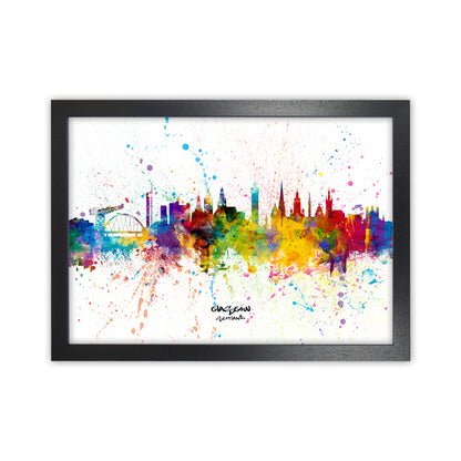 Glasgow Scotland Skyline Splash Art Print by Michael Tompsett Black Grain