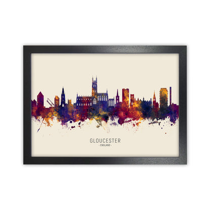 Gloucester England Skyline Autumn City Name Art Print by Michael Tompsett Black Grain