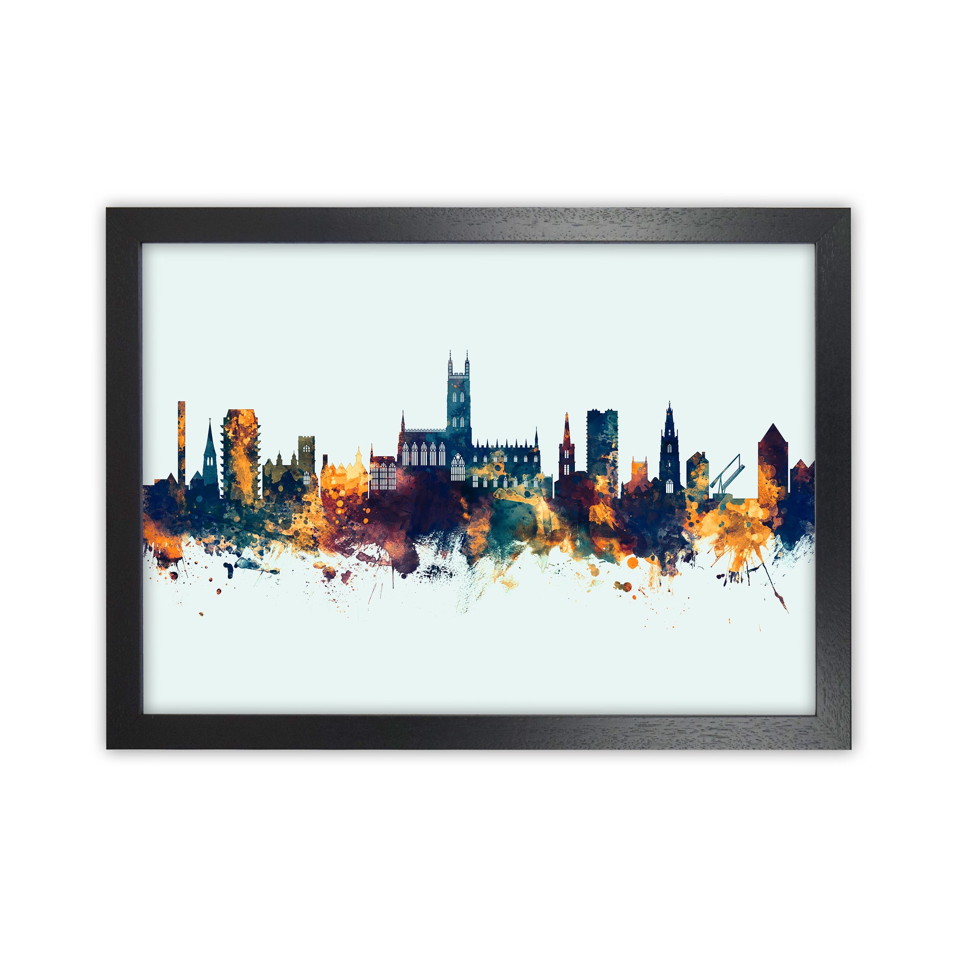 Gloucester England Skyline Blue Orange Art Print by Michael Tompsett Black Grain