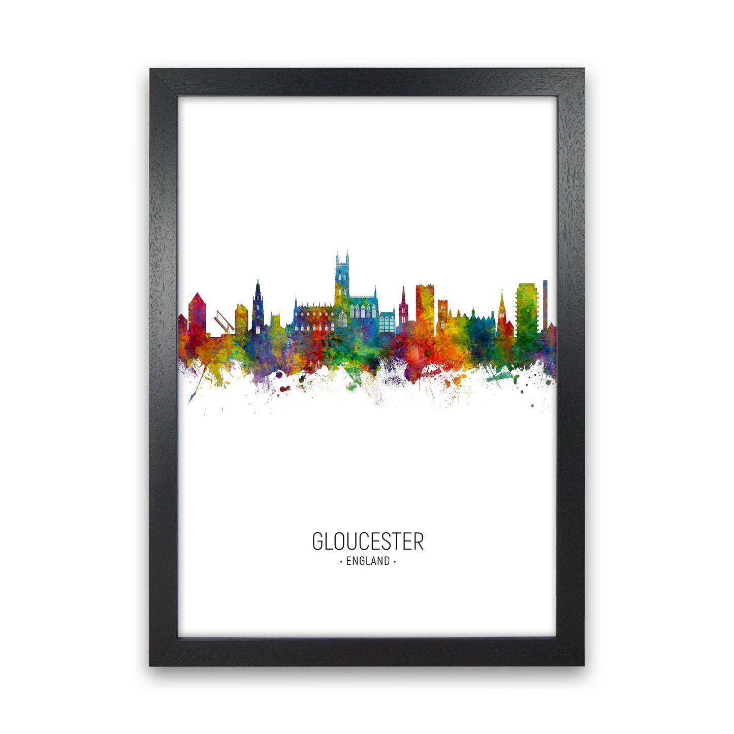 Gloucester England Skyline Portrait Art Print by Michael Tompsett Black Grain