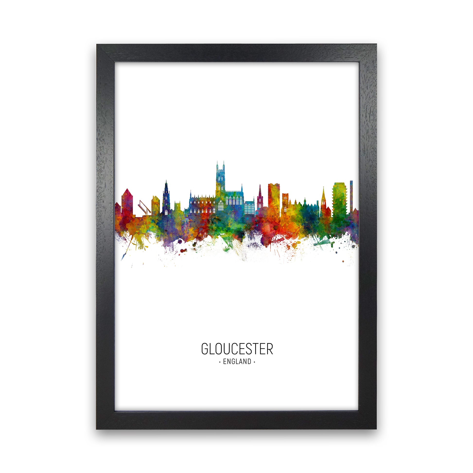 Gloucester England Skyline Portrait Art Print by Michael Tompsett Black Grain