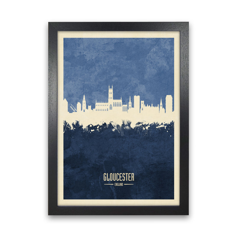 Gloucester England Skyline Portrait Navy Art Print by Michael Tompsett Black Grain