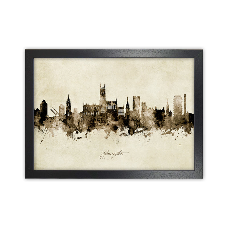 Gloucester England Skyline Vintage Art Print by Michael Tompsett Black Grain
