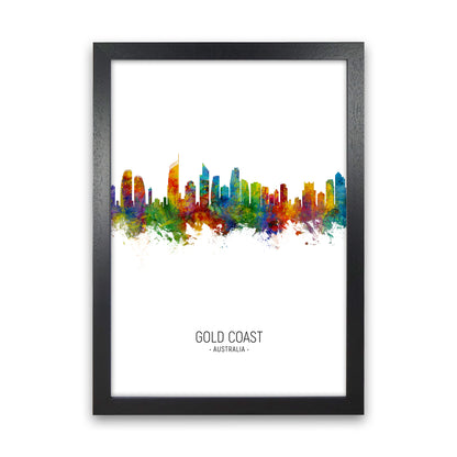Gold Coast Australia Skyline Portrait Art Print by Michael Tompsett Black Grain