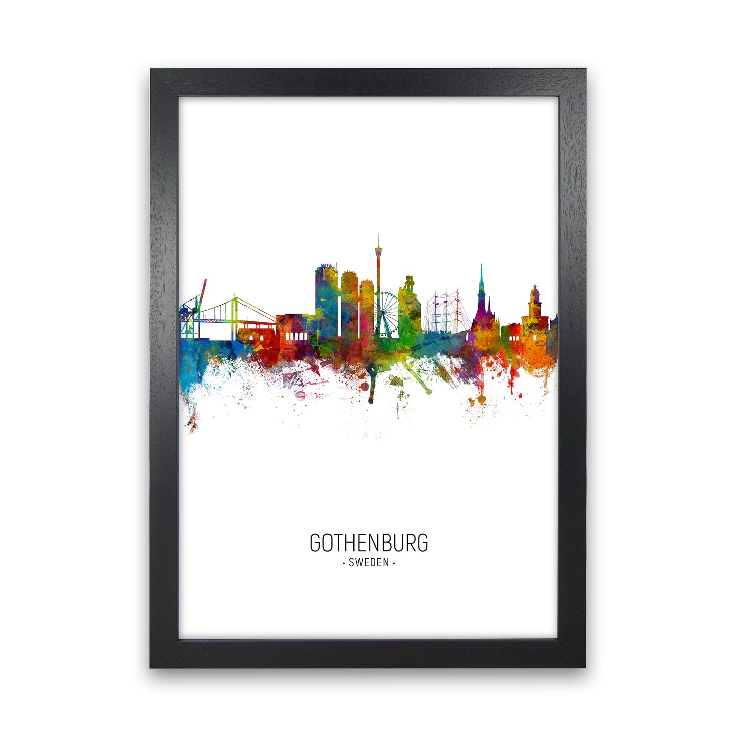 Gothenburg Sweden Skyline Portrait Art Print by Michael Tompsett Black Grain