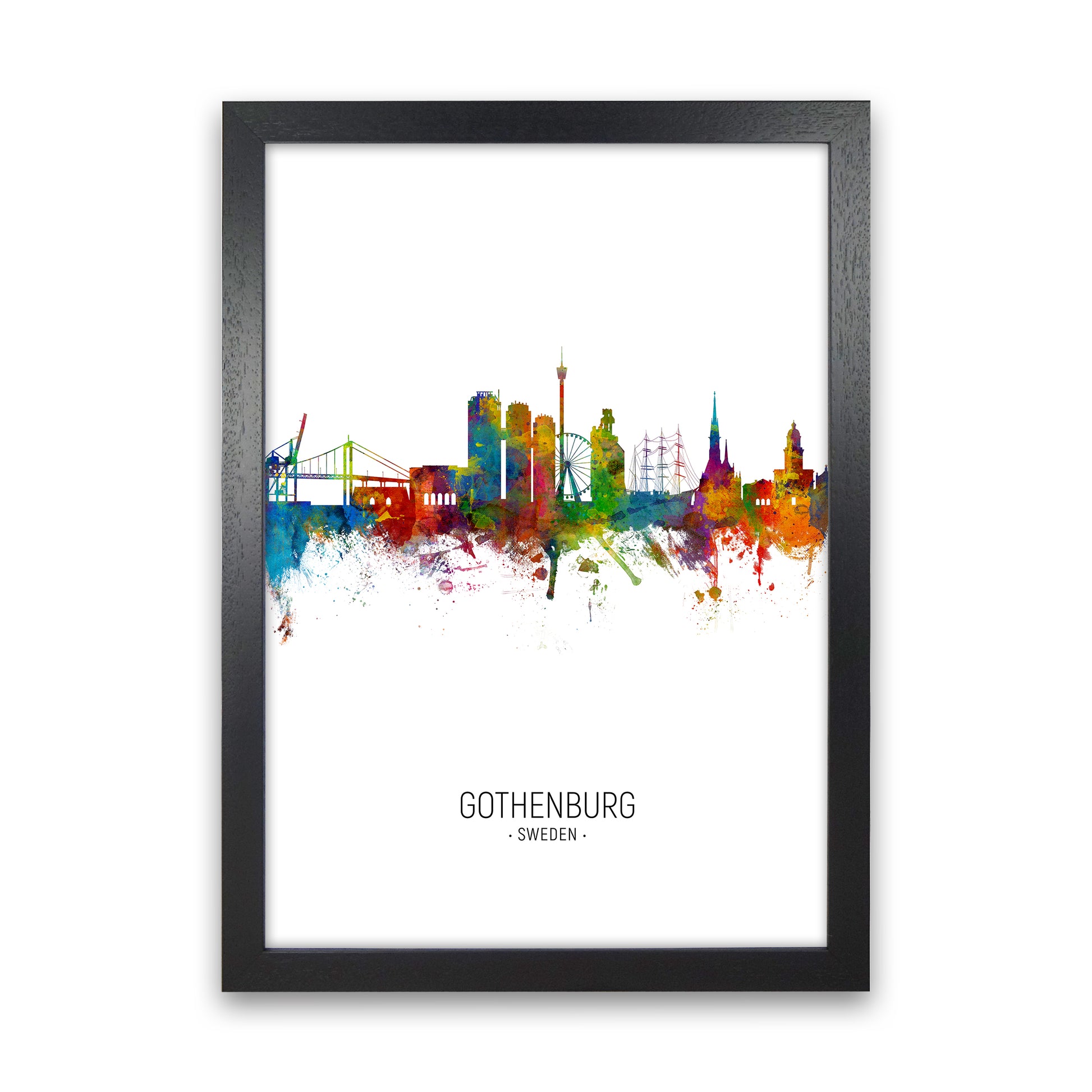 Gothenburg Sweden Skyline Portrait Art Print by Michael Tompsett Black Grain