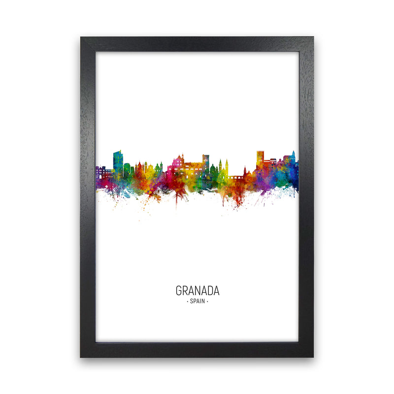 Granada Spain Skyline Portrait Art Print by Michael Tompsett Black Grain