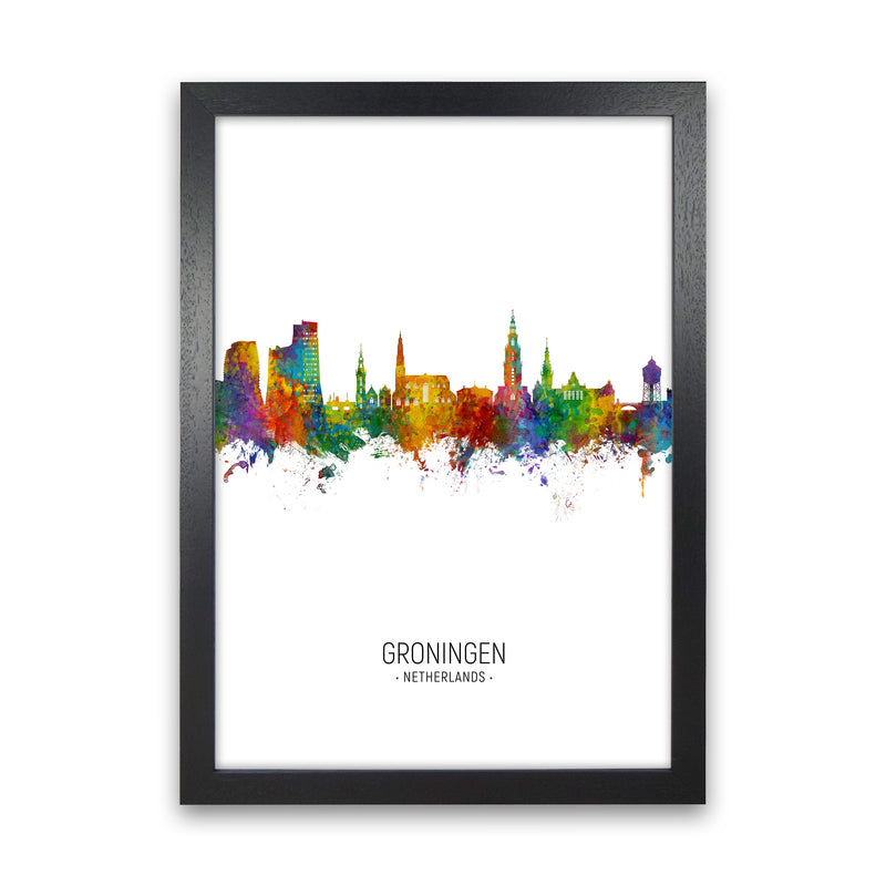 Groningen Netherlands Skyline Portrait Art Print by Michael Tompsett Black Grain