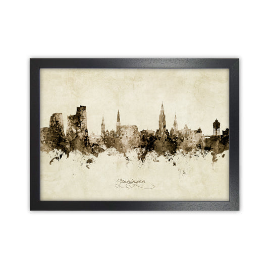 Groningen Netherlands Skyline Vintage Art Print by Michael Tompsett Black Grain