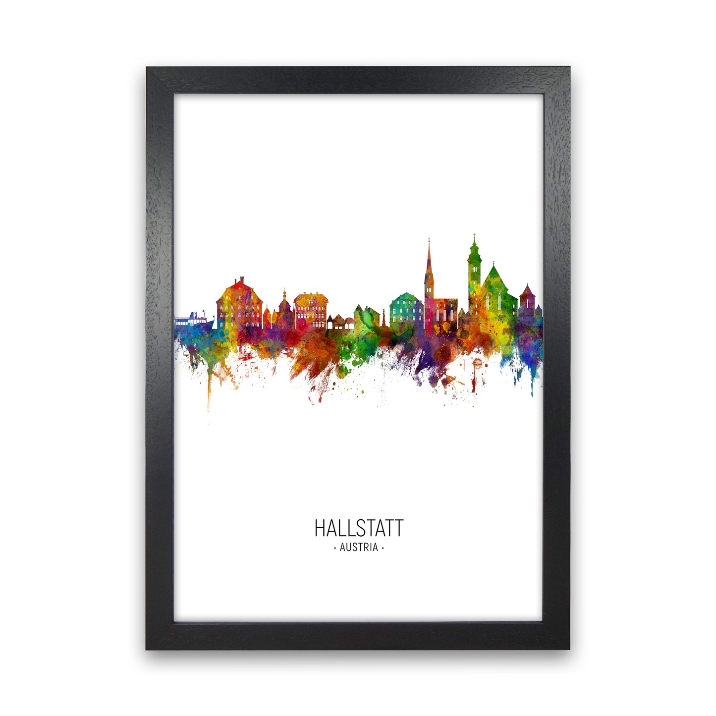 Hallstatt Austria Skyline Portrait Art Print by Michael Tompsett Black Grain
