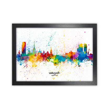 Halmstad Sweden Skyline Splash Art Print by Michael Tompsett Black Grain