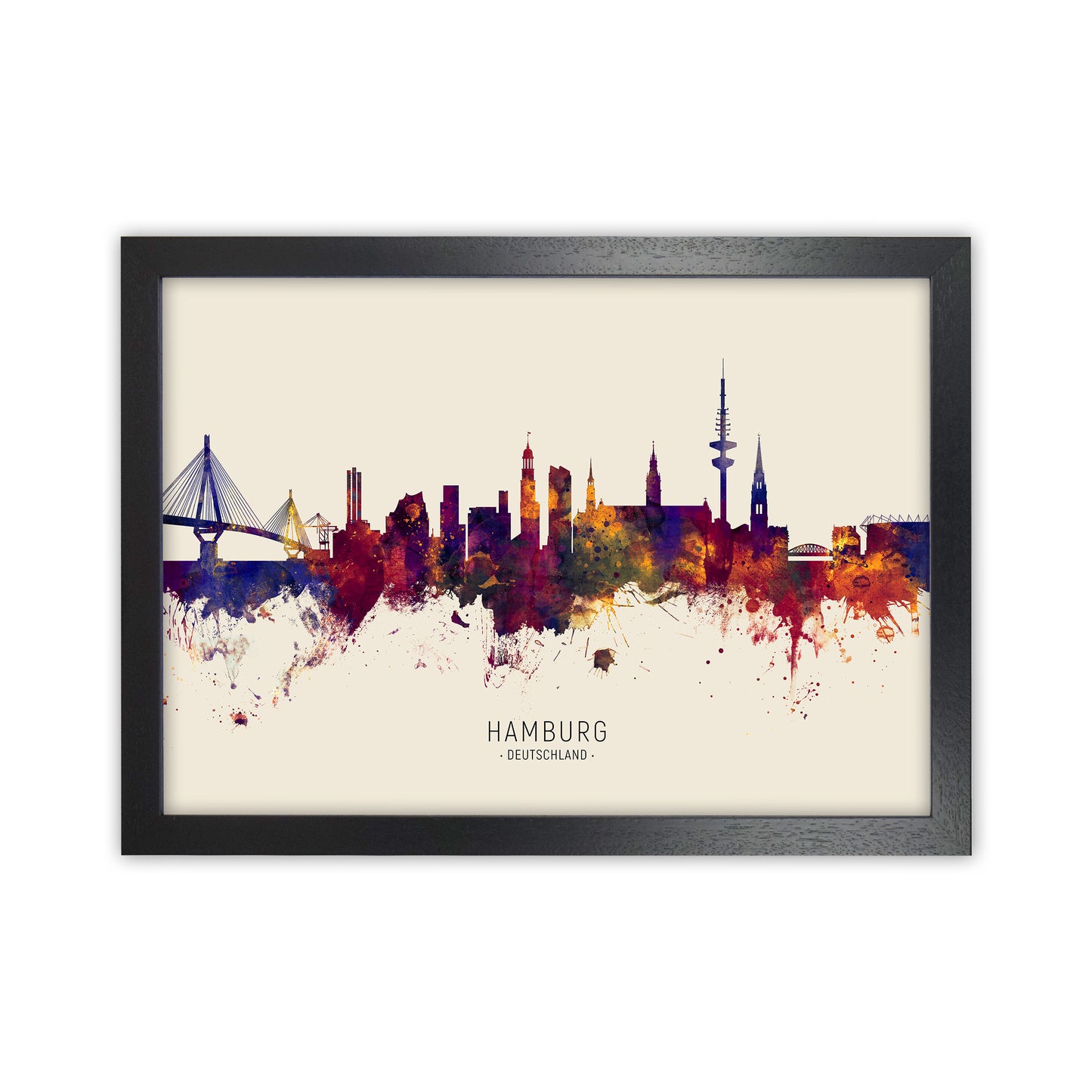 Hamburg Deutschland Skyline Autumn City Name Art Print by Michael Tompsett Black Grain