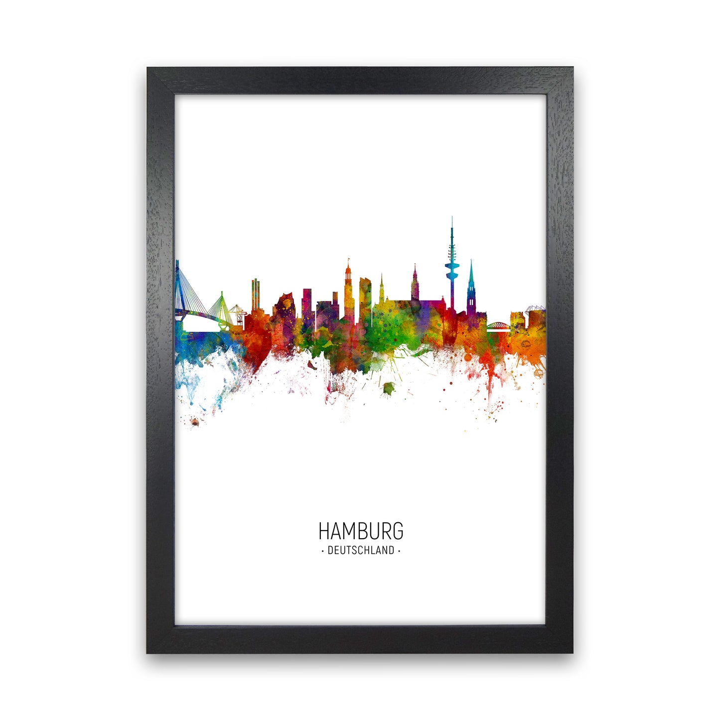 Hamburg Germany Skyline Portrait Art Print by Michael Tompsett Black Grain