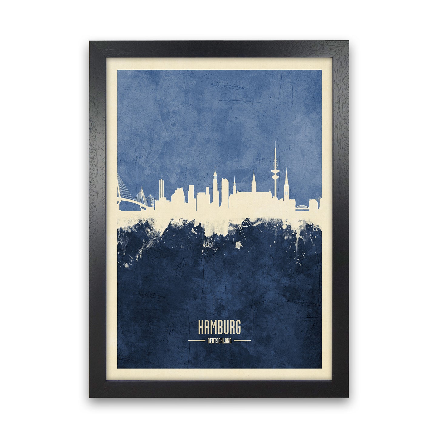 Hamburg Germany Skyline Portrait Navy Art Print by Michael Tompsett Black Grain
