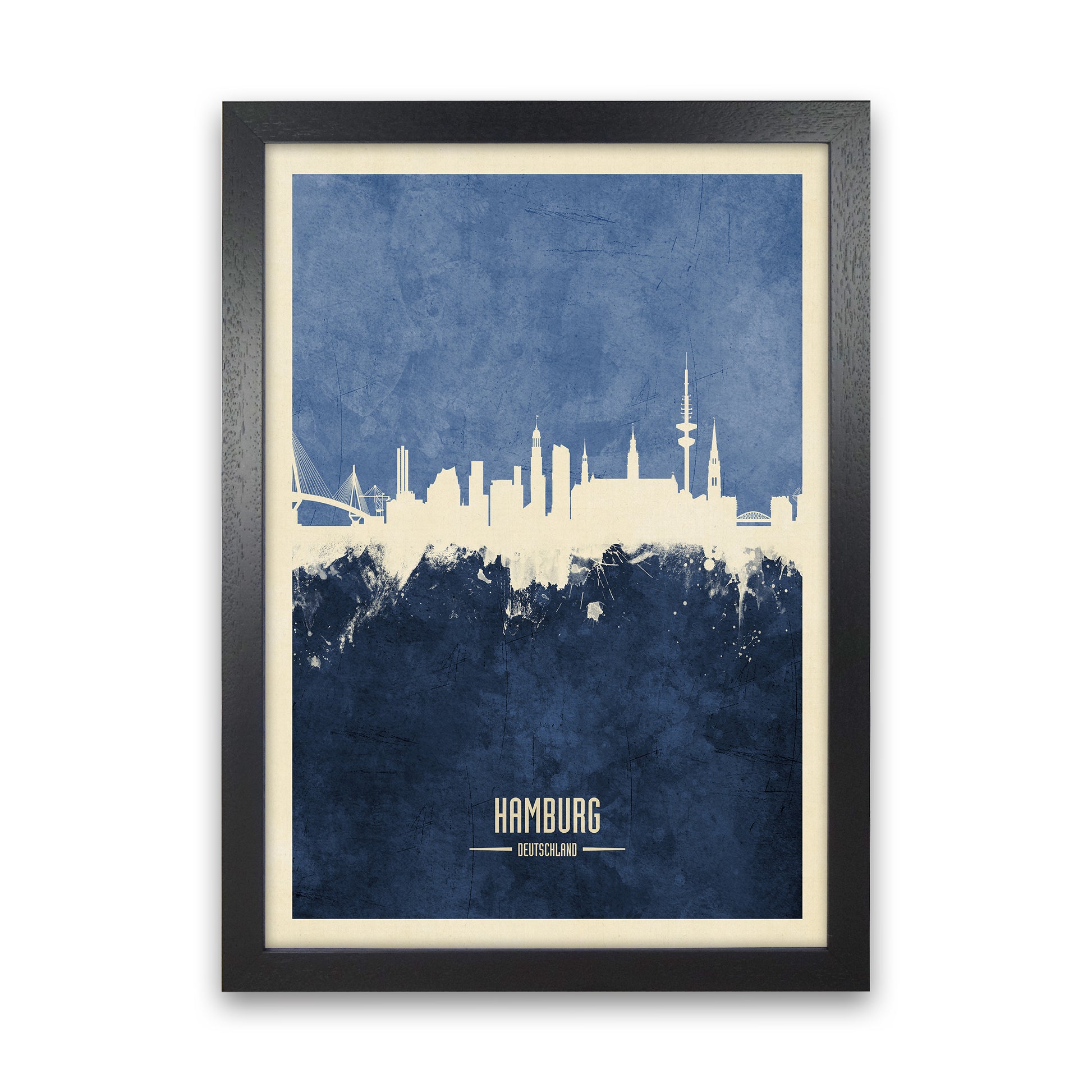 Hamburg Germany Skyline Portrait Navy Art Print by Michael Tompsett Black Grain