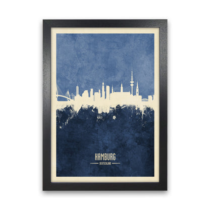 Hamburg Germany Skyline Portrait Navy Art Print by Michael Tompsett Black Grain