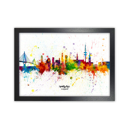 Hamburg Germany Skyline Splash Art Print by Michael Tompsett Black Grain