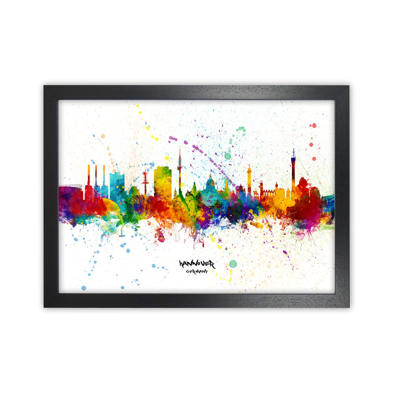 Hannover Germany Skyline Splash Art Print by Michael Tompsett Black Grain
