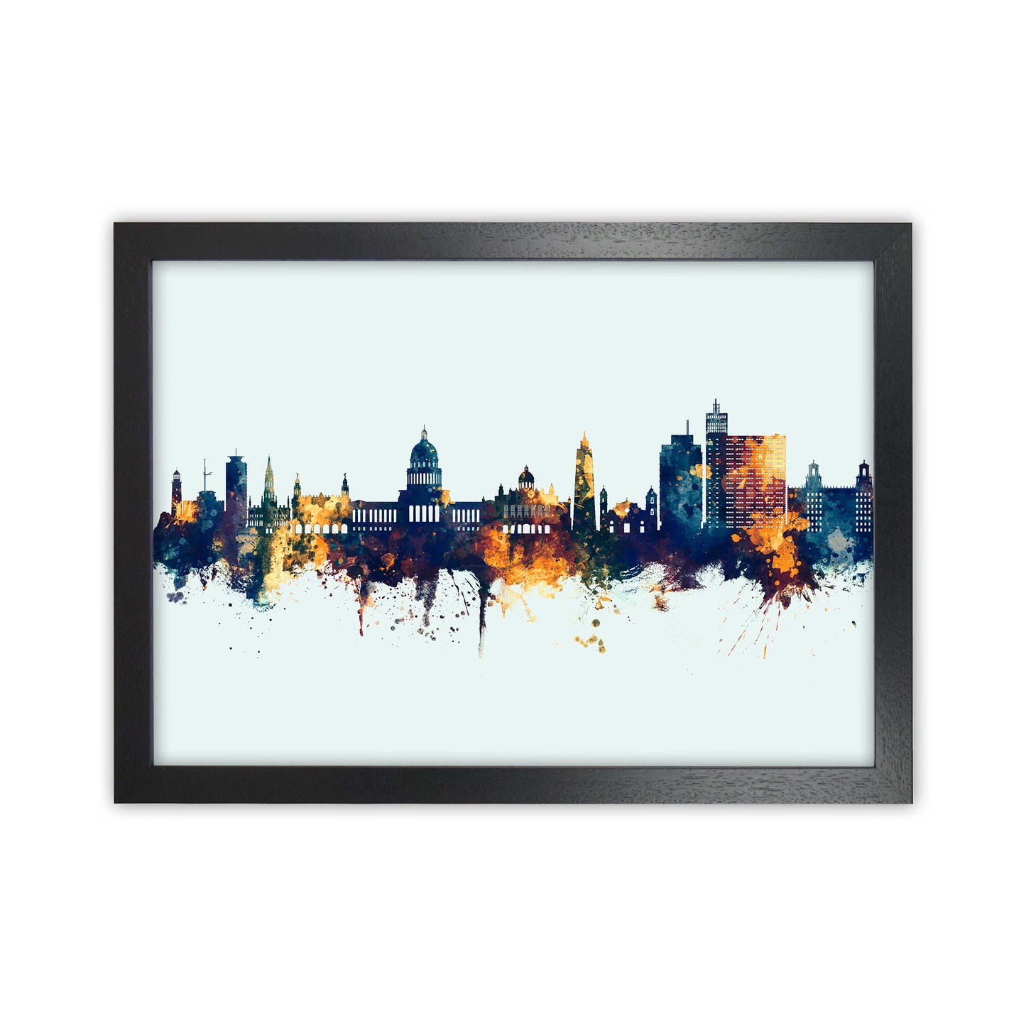 Havana Cuba Skyline Blue Orange Art Print by Michael Tompsett Black Grain