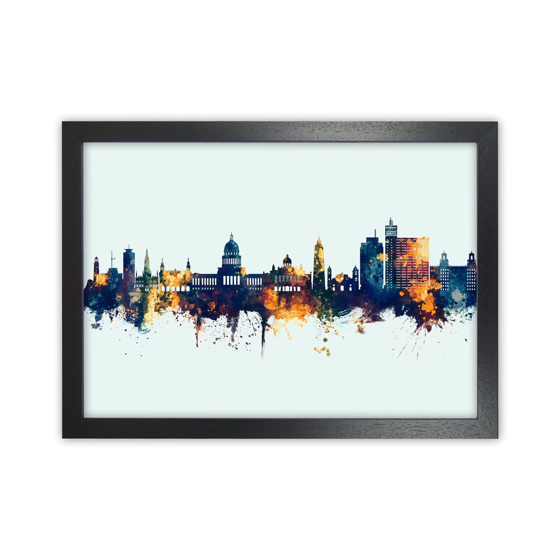 Havana Cuba Skyline Blue Orange Art Print by Michael Tompsett Black Grain