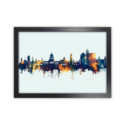 Havana Cuba Skyline Blue Orange Art Print by Michael Tompsett Black Grain