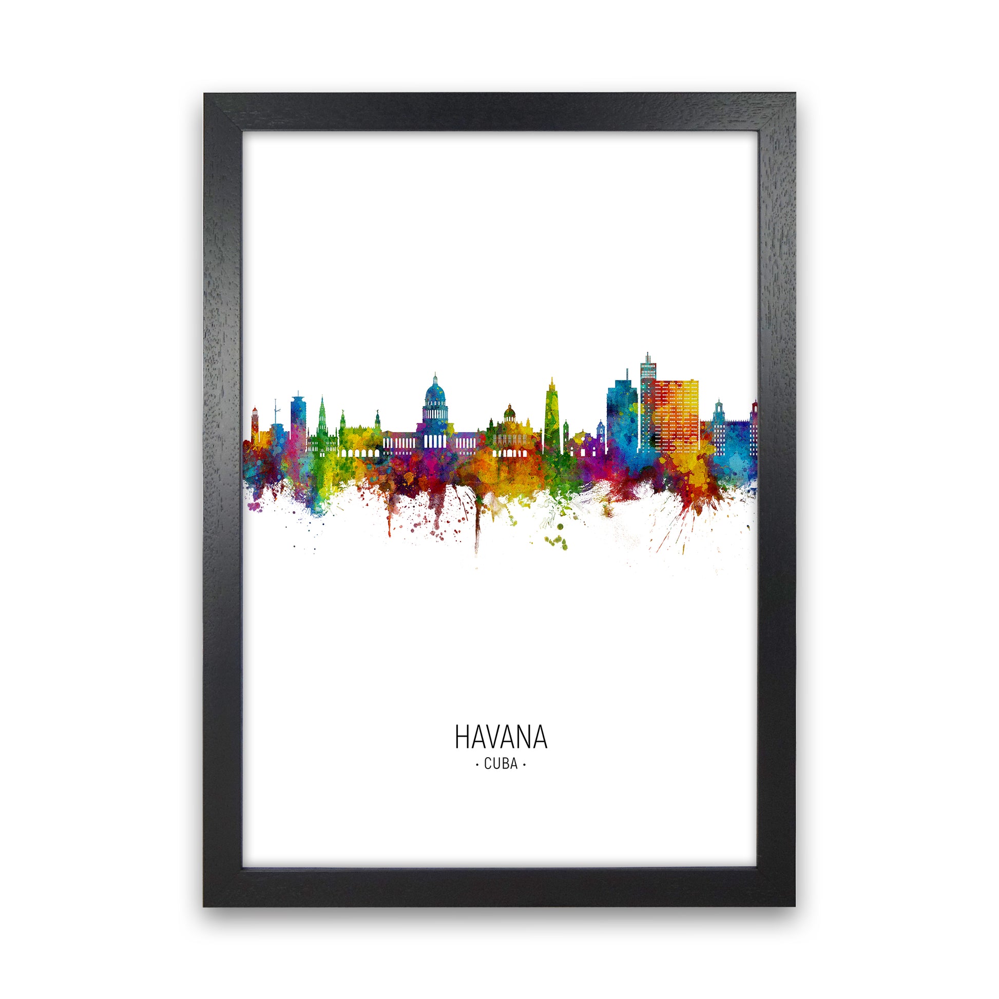 Havana Cuba Skyline Portrait Art Print by Michael Tompsett Black Grain