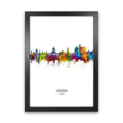 Havana Cuba Skyline Portrait Art Print by Michael Tompsett Black Grain