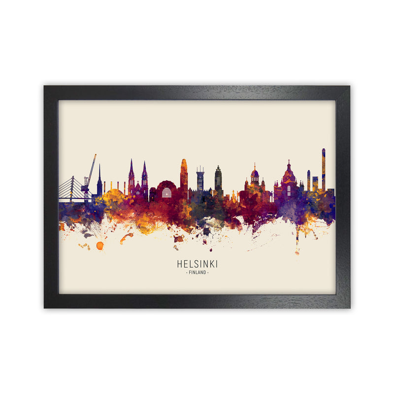 Helsinki Finland Skyline Autumn City Name Art Print by Michael Tompsett Black Grain