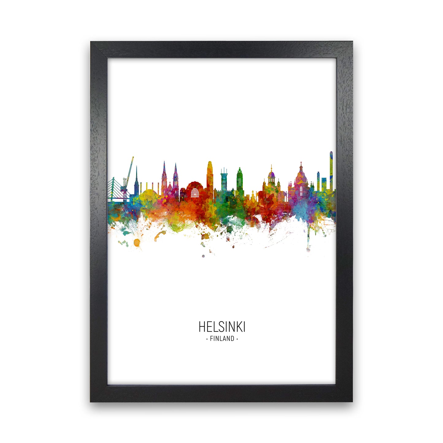 Helsinki Finland Skyline Portrait Art Print by Michael Tompsett Black Grain
