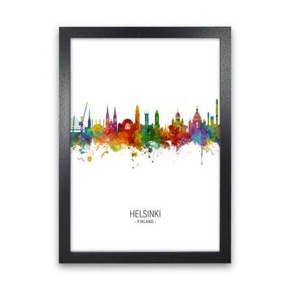 Helsinki Finland Skyline Portrait Art Print by Michael Tompsett Black Grain