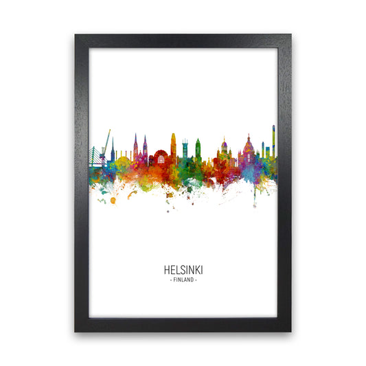 Helsinki Finland Skyline Portrait Art Print by Michael Tompsett Black Grain