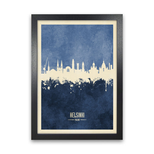 Helsinki Finland Skyline Portrait Navy Art Print by Michael Tompsett Black Grain